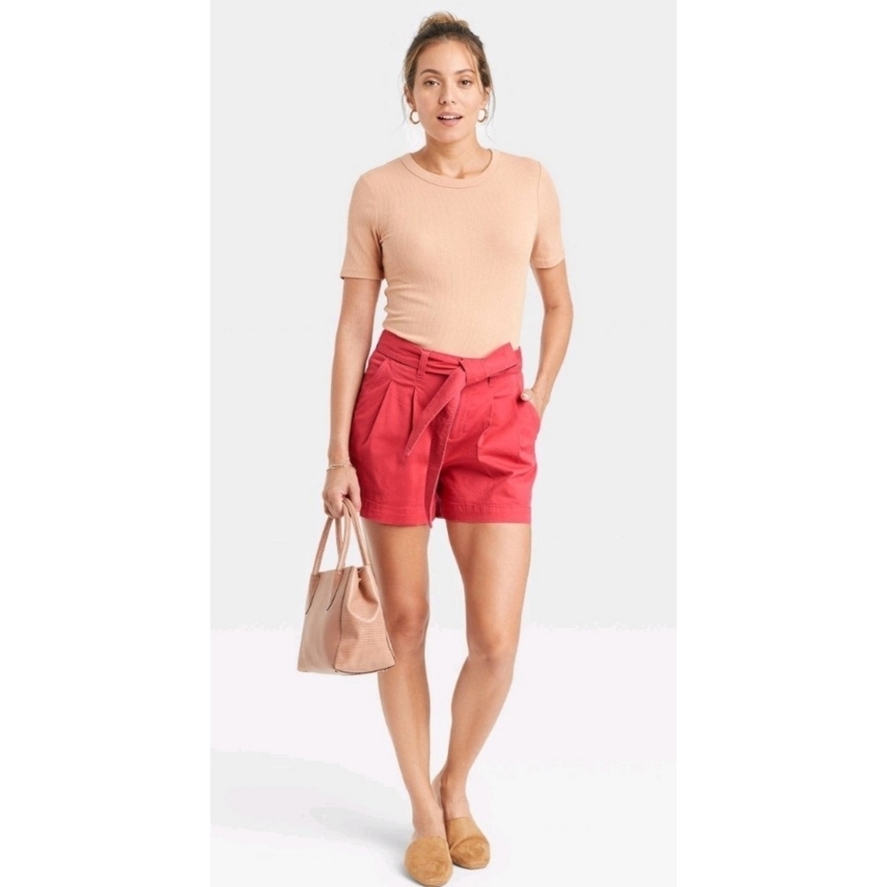 A New Day High Rise Pleat Front Shorts Red Size 2